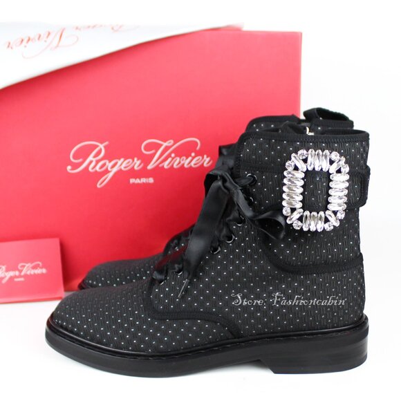 NEW Roger Vivier Viv Strass Combat Bootie–Crystal Buckle -Luxe Fall/Winter Shoes - Picture 2 of 16